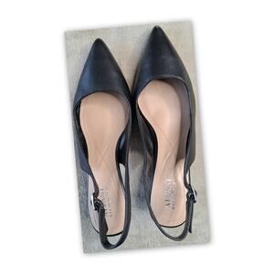Alfani Babbsy Black Leather Slingback Kitten Heels Pointed Toe Women 8M